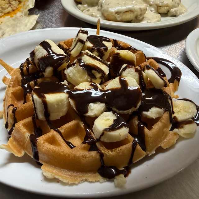 Bananas with Chocolate Waffle.