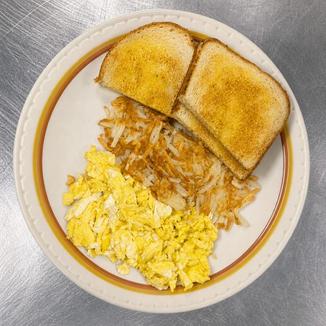 Eggs, Hash Browns & Toast.